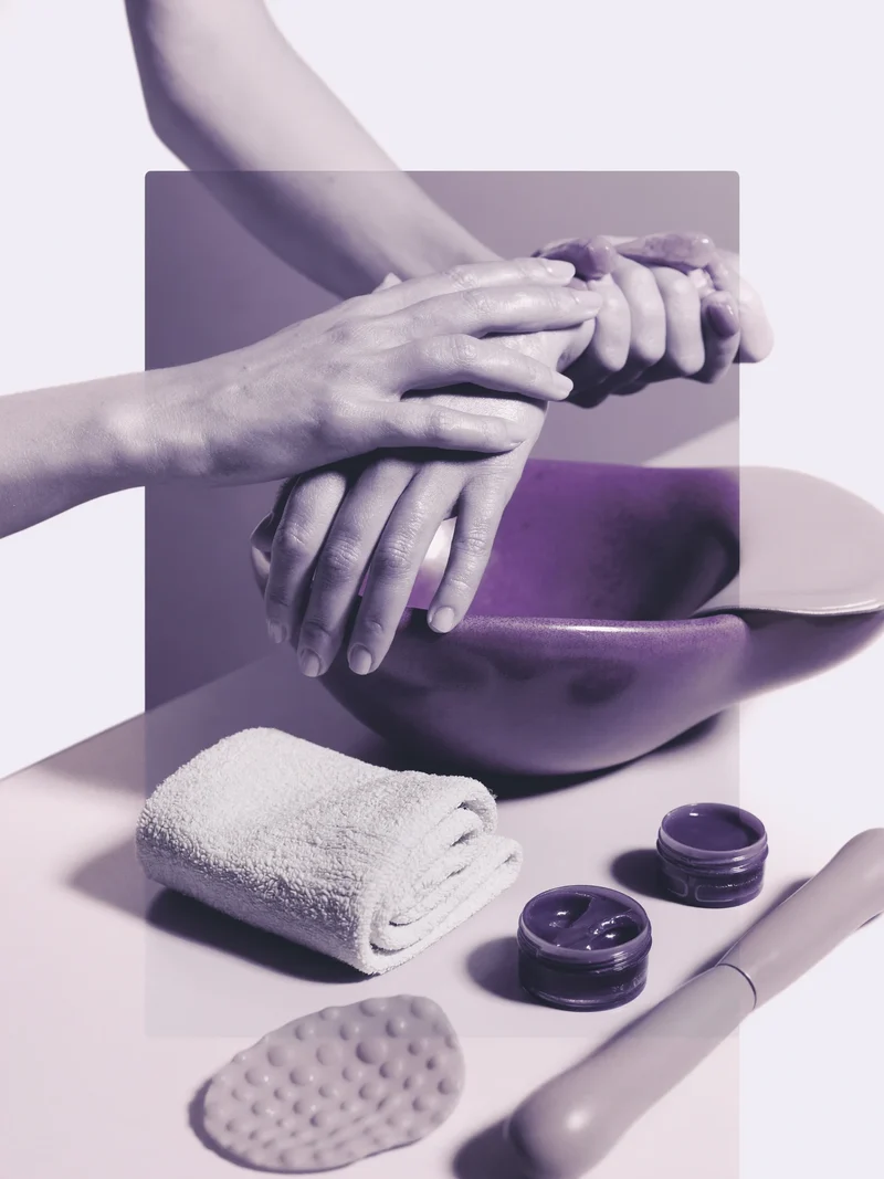 Illustration eines Handpflege-Konzepts mit neutralen Texturen